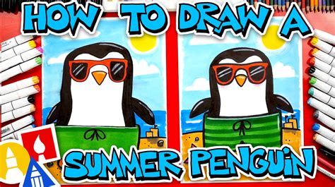 How To Draw A Summer Penguin Wearing Sunglasses And A Swimsuit Art