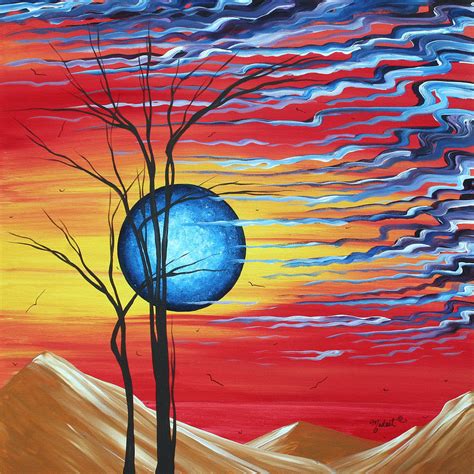 Abstract Landscape Art Original Tree And Moon Painting Desert Dreams By