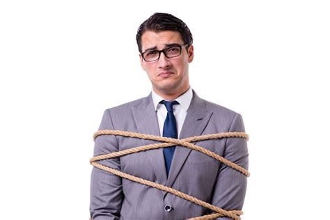 Premium Photo Businessman Tied Up With Rope Isolated