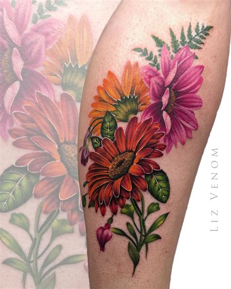 Beautiful Vintage Botanical Inspired Gerber Daisy Tattoo By Liz Venom