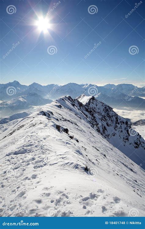 Winter Panorama Snowy Mountains Stock Photo Image Of Clouds Lift