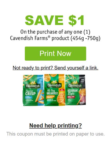 Canadian Coupons Save 1 On The Purchase Of Any Cavendish Farms