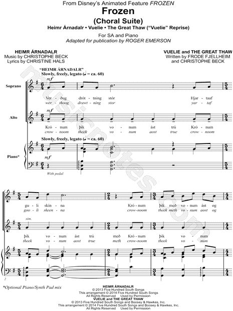 Frozen Choral Suite From Frozen Arr Roger Emerson Sa Choir