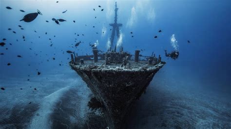 Gray Underwater Boat Sea Ship Shipwreck Water Hd Wallpaper