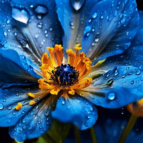 Premium Photo Beautiful Blue Flowers With Water In Petals
