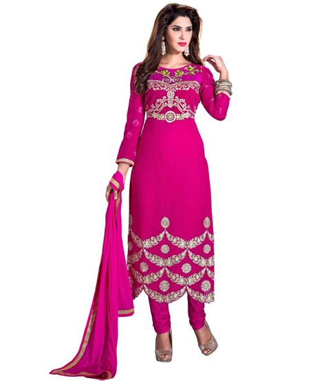 Jiya Pink Faux Georgette Unstitched Dress Material Buy Jiya Pink Faux