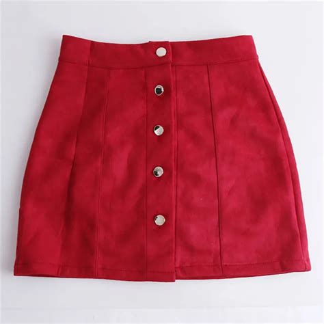 2018 Fashion Women Empire Waist Sexy Solid Button Skirts Suede Leather Preppy Female Short Mini