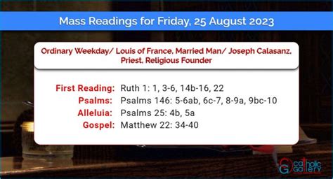 Daily Mass Readings For Friday 25 August 2023 Catholic Gallery