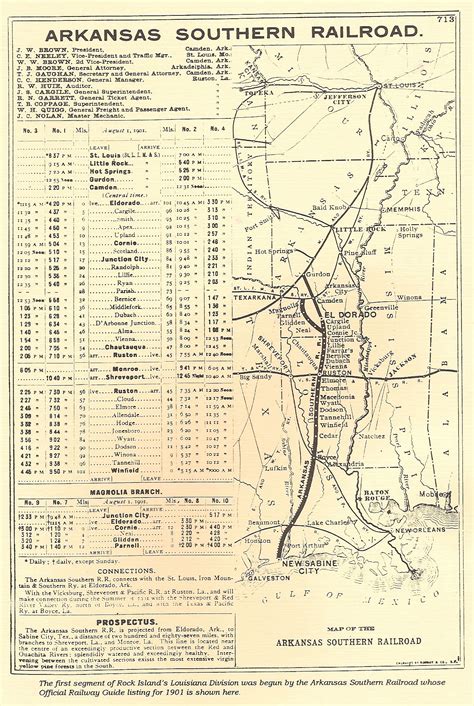 1901 Map Of The Arkansas Southern Railroad Through Union Parish Louisiana