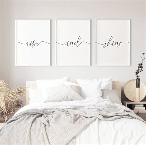 Rise And Shine Print Bedroom Prints Set Of 3 Over Bed Wall Etsy