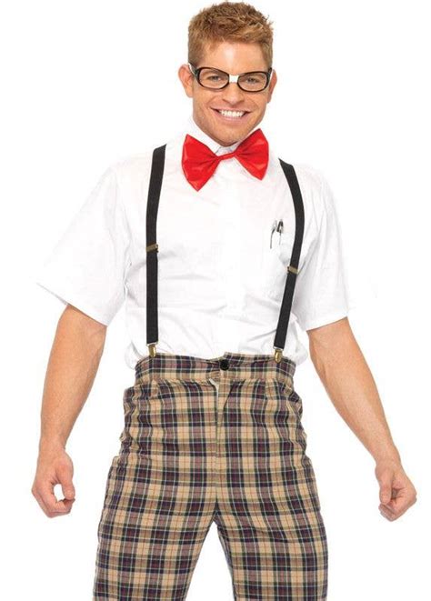 Funny Plaid School Geek Costume 1950s Nerdy Nerd Costume For Men