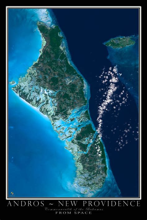 Andros Islands Bahamas From Space Satellite Poster Map