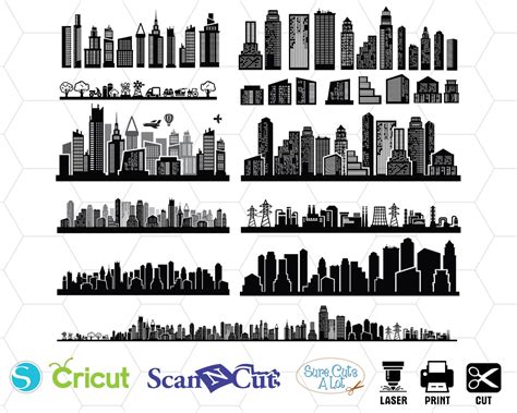 City Skyscrapers Silhouette Svg Bundle Skyline Svg City Svg Etsy
