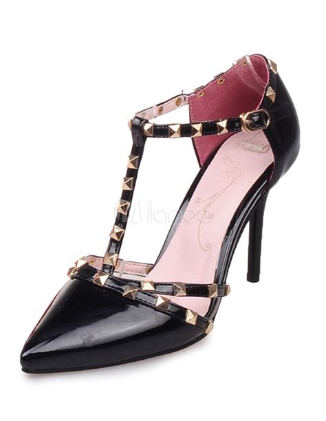 Stud Sandals Red Pointed Toe Patent Pu Heels For Women