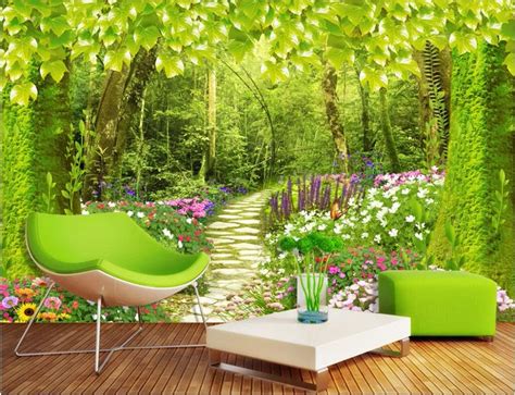 Custom Mural Photo 3d Wallpaper Forest Road Flowers And Plants Home
