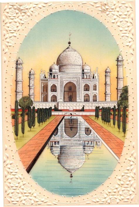 Indian Miniature Taj Mahal Painting Handmade Monument Architecture