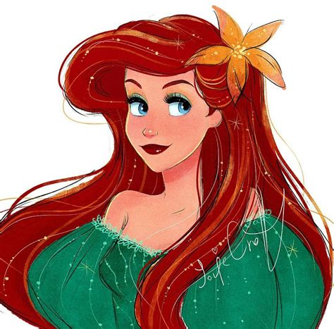 Ariel In A Beautiful Green Dress With A Flower In Her Hair Disney