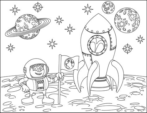 Kolorowanka Astronauta rakieta i księżyc do druku Planeta Dziecka