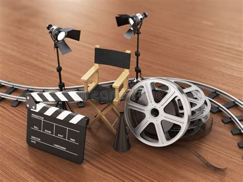 Concept Du Cinéma 3d Avec Le Panneau De Clapet De Film Rendu 3d