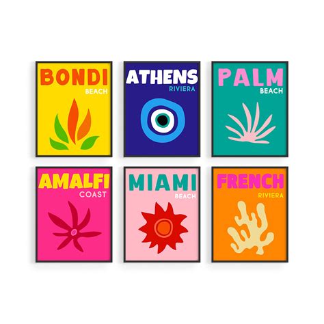 Buy Haus And Hues Colorful Framed Wall Art Set Of 6 Trendy Travel Wall Decor Aesthetic Preppy