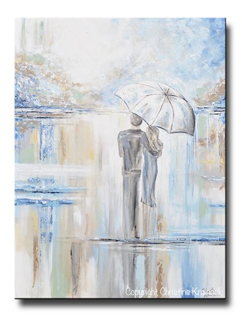 Original Art Abstract Paintings Couples Girl Umbrella Contemporary