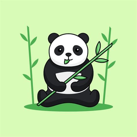 Premium Vector Cute Panda Sit Eat Leaf And Holding Bamboo Stem On