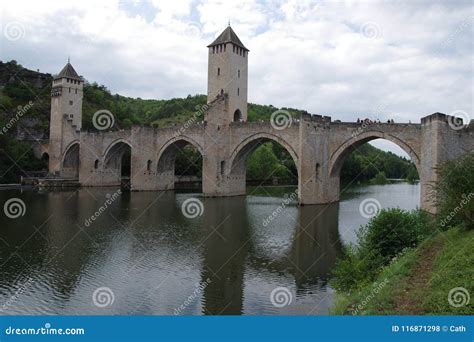 Medieval Bridge With Several Arches Spanning The River Stock Photo