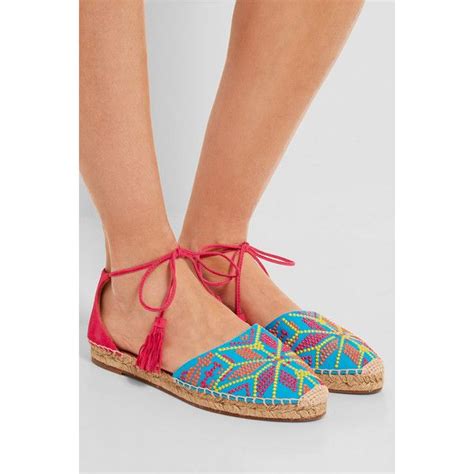 Aquazzura Palm Springs Embroidered Canvas And Suede Espadrilles