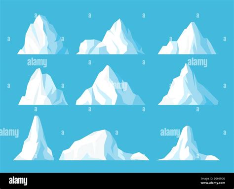 Icebergs In Ocean Flat Vector Illustrations Set Stock Vector Image