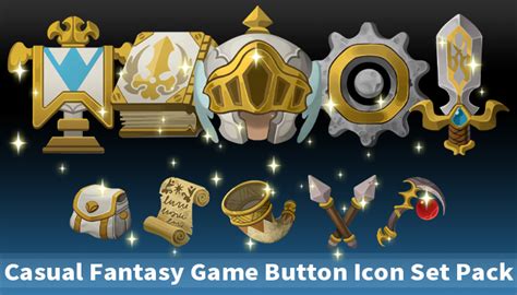Casual Fantasy Game Button Icon Set Pack Gamedev Market