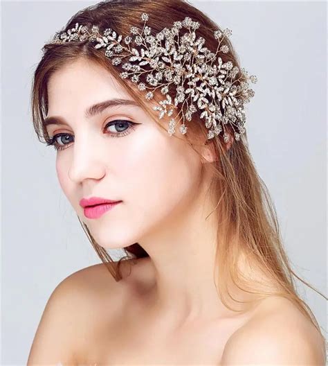 Gold Flower Tiara Pearl Hair Jewelry Headband Wedding Hair Accessories