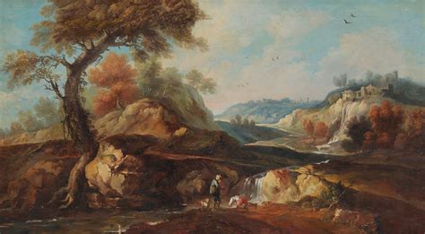 マルコ・リッチ Marco Ricci A Rocky Italianate Landscape With Hunters By A