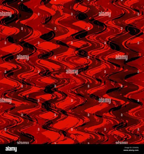 Bloody Blood Red Grunge Seamless Pattern With Black Wavy Stripes