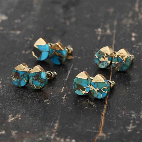 Natural Turquoise Studs 18k Gold Plated Stud Earring Healing Etsy