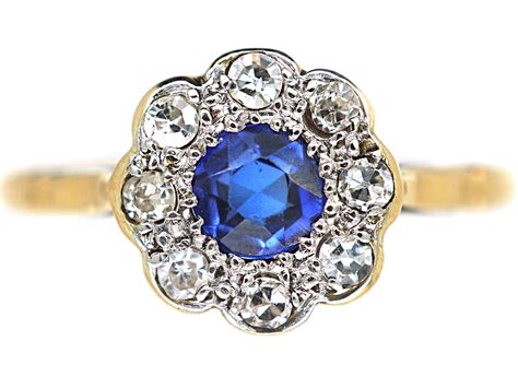 Edwardian Ct Gold Platinum Sapphire Diamond Cluster Ring N