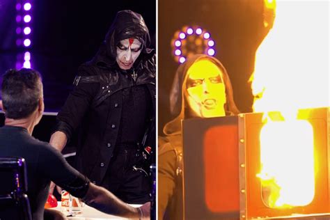 simon cowell has his head set on fire in terrifying bgt act