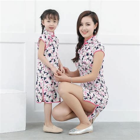 Mom And Daughter Cheongsam Chi Pao Pink Linen Chinese Traditional Dress Chinese Style Formal