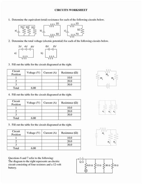 Physics Combination Circuits Worksheet