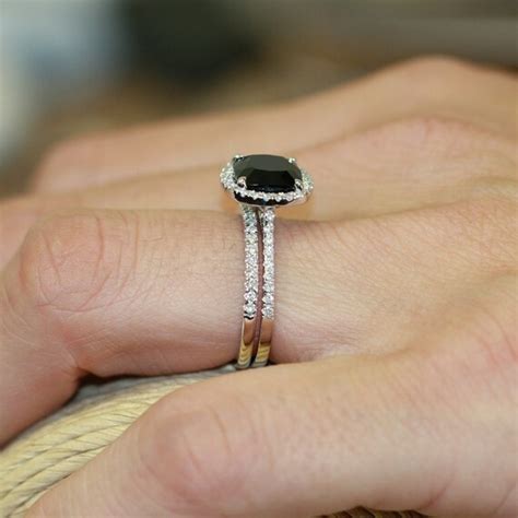 Halo Diamond Black Spinel Engagement Wedding Ring By Lamoredesign