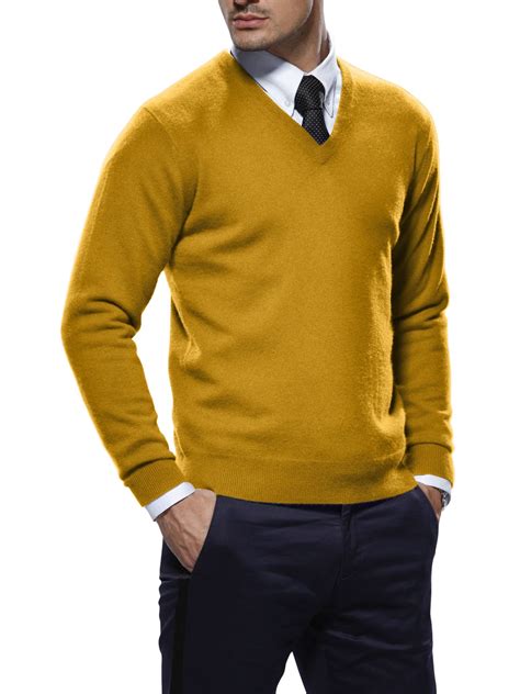 Gold Merino Wool V Neck Sweater