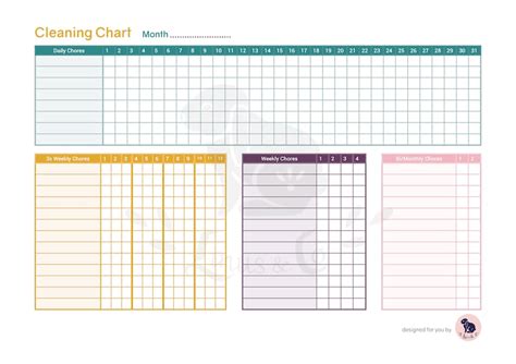 Cleaning Chart Printable Daily Weekly Monthly Chore Chart Etsy