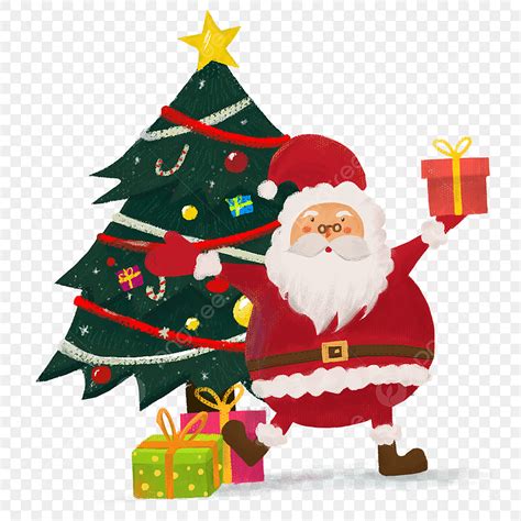 Santa Claus Elemen Pohon Natal Dan Hadiah Natal Sinterklas Pohon Natal Hari Natal PNG