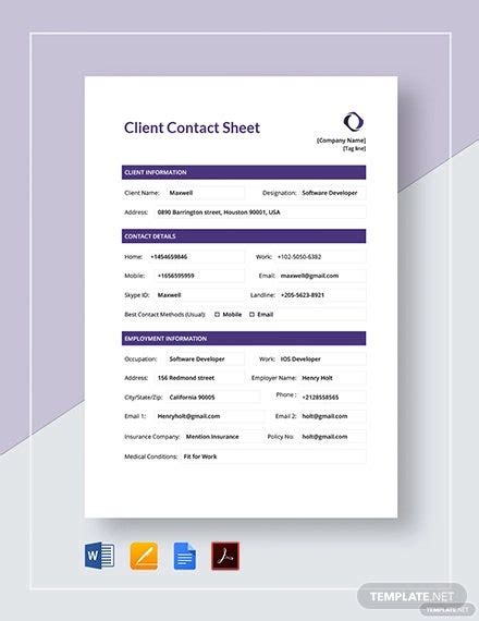 20+ Client Sheet Templates in Google Docs | Word | Pages | PDF | Google ...