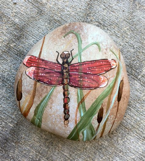 Red Dragonfly Painted On A Rock Rock Painting Patterns Rock Painting