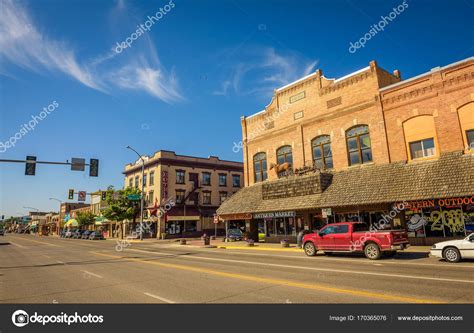 Street View With Stores And Hotels In Kalispell Montana Stock
