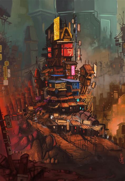 Artstation Cyberpunkish Slum Market 2250 Concept Art Study