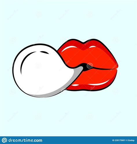 Female Beautiful Lips Blowing White Gum Bubble Stock Vector