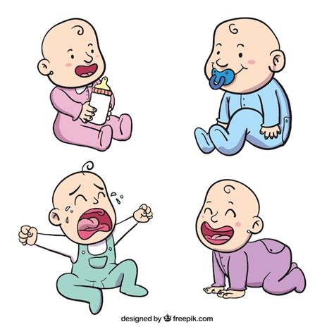 Free Vector Hand Drawn Baby Characters With Different Pajamas