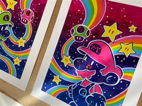 Psychedelic Mario And Luigi Rainbow Galaxy Mario Bros Art Etsy