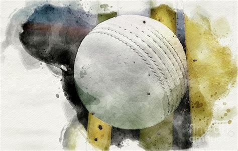 Cricket Ball Striking Wickets Watercolor Digital Art By Allan Swart